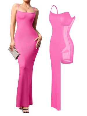 Summer Black Maxi Dress Bodycon Ribbed Cocktail Spaghetti Strap Shapewear Dresses Party Long