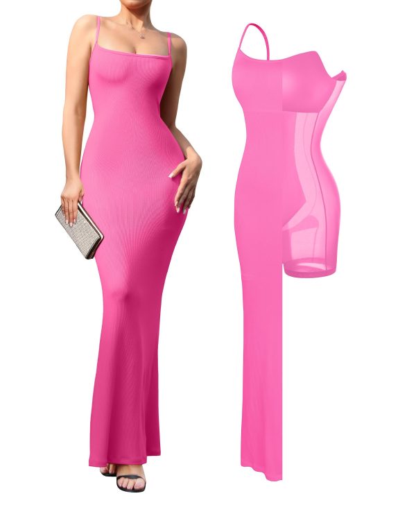 Summer Black Maxi Dress Bodycon Ribbed Cocktail Spaghetti Strap Shapewear Dresses Party Long