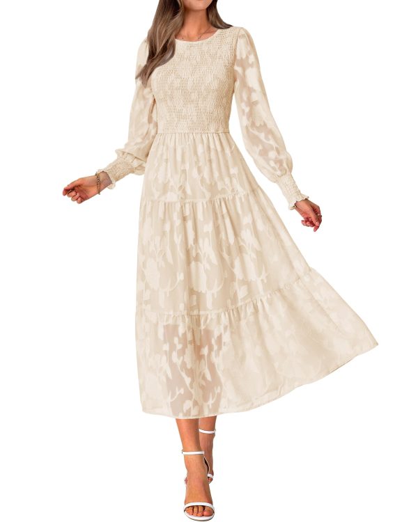 61I0U-bVfcL.jpg Casual Women's 2025 Spring Dresses Elegant Wedding Guest Dress Long Sleeve Floral Midi Dress Flowy Bohemian Long Dress