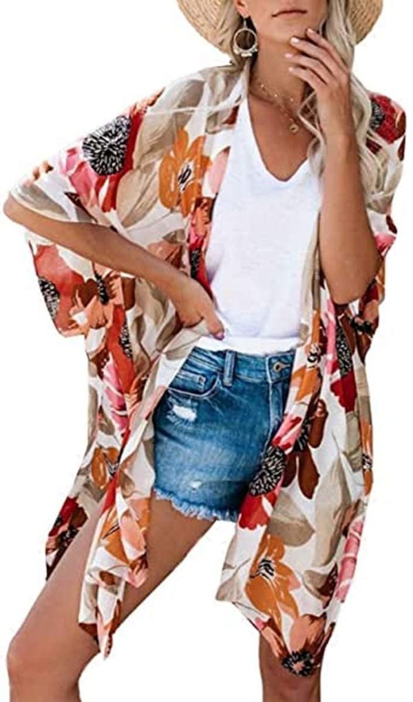 61IxFYuuUpL.jpg Women's Kimono Swimsuit Coverups Summer Beach Casual Loose Cardigans for Swimwear