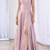 Satin Prom Dresses Long with Pockets Spaghetti Straps A Line Bridesmaid Dresses with Side Slit Ball Gown