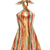 Women's Sleeveless Halter Backless Tie Back Floral Bodycon Mini Dress