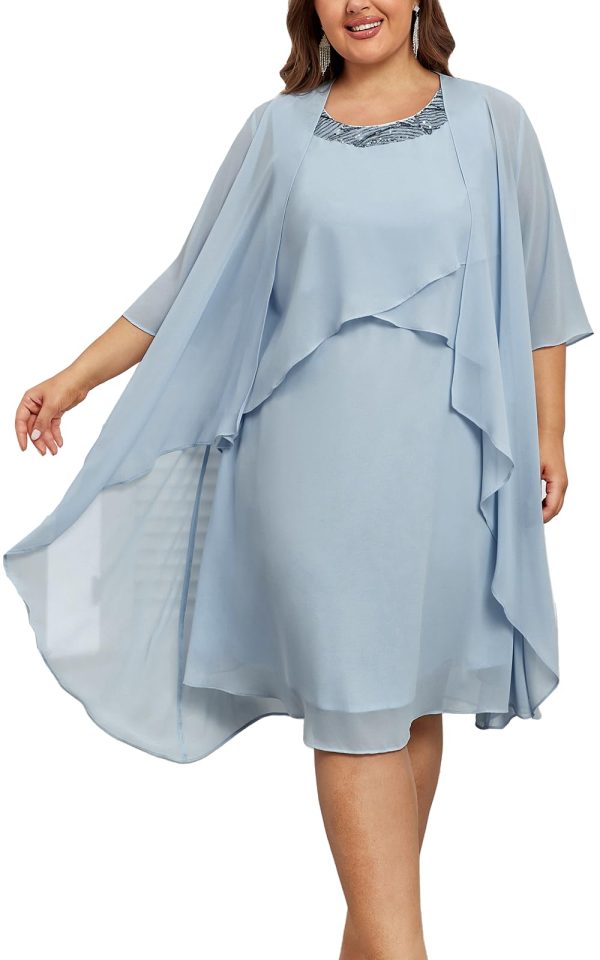 61KeGF3uHWL.jpg Womens Plus Size Dress with Jacket 2 Piece Wedding Guest Dresses Flowy Mother of The Bride Dress