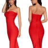 Women's Midi Cocktail Dresses Strapless Bandage Bodycon Dress Wedding Party Dress