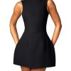 Women's Summer Sexy Sleeveless Zipper Mock Neck Slim Fit A-line Mini Dress Bodycon Party Club Dress for Women