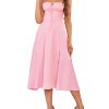 Floral Midi Corset Dress Boho Flowy Slit Lace Up Dresses for Women Going Out A Line Casual Sundress