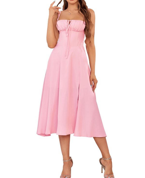61PSo-M92cL.jpg Floral Midi Corset Dress Boho Flowy Slit Lace Up Dresses for Women Going Out A Line Casual Sundress