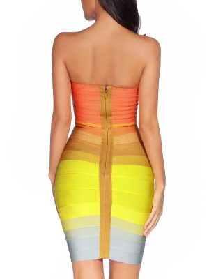 Women's Bandage Straless Dress Bodycon Rainbow Cocktail Party Dress