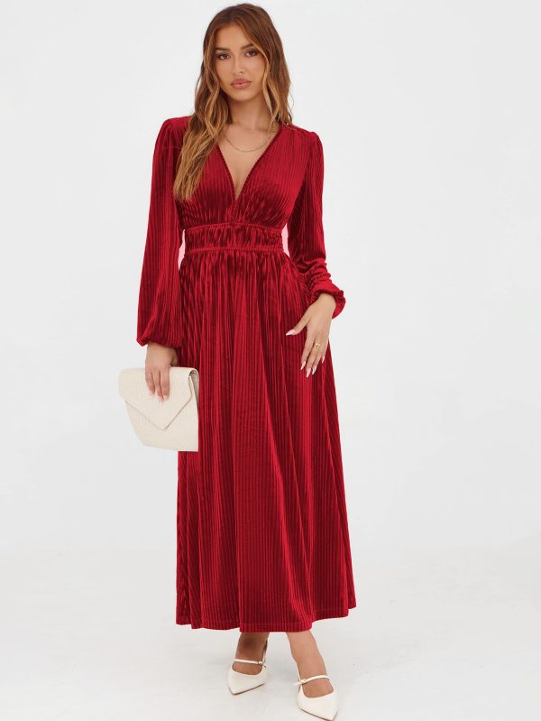 61Q3NzgWeoL.jpg Women's Long Sleeve Velvet Dresses Fall Winter Long Dress Wedding Guest Party Maxi Dress