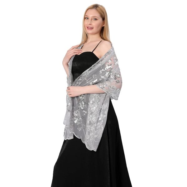 Shawls and Wraps for Evening Dresses,Women Formal 1920s Sequin Flower Sheer Shawls and Wraps for Wedding-