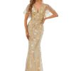 Women's Ruffles Sleeves Sequin Embroidery Evening Mother of The Bride Dress 00692