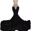 Women's Sleeveless Mermaid Sparkly Prom Evening Dress Beaded Sequin Pageant Celebrity Gala Party Celebrity Pageant Gown