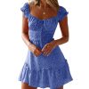 Womens Summer Ruffle Sleeve Sweetheart Neckline Printing Dress Mini Dresses