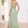 Dusty Rose Bridesmaid Dresses Long for Wedding Ruched Mermaid Evening Party Dress with Slit Size 16