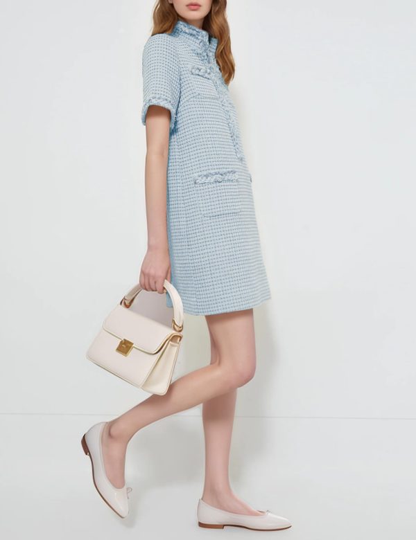 61YHhCDxENL.jpg Women's Tweed Dress, Short Sleeve Straight Tube Mini Dress with Pockets for Business Party Work
