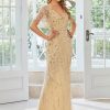 Women's Ruffles Sleeves Sequin Embroidery Evening Mother of The Bride Dress 00692