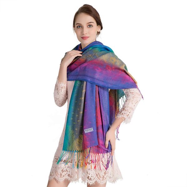 61clA3IlEbL.jpg Colorful flowers Jacquard cotton pashmina Women Wrap Shawl tassels Scarves