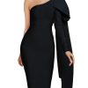 Women's One Shoulder Bowknot Long Sleeve Bodycon Knee Length Club Party Bandage Dress