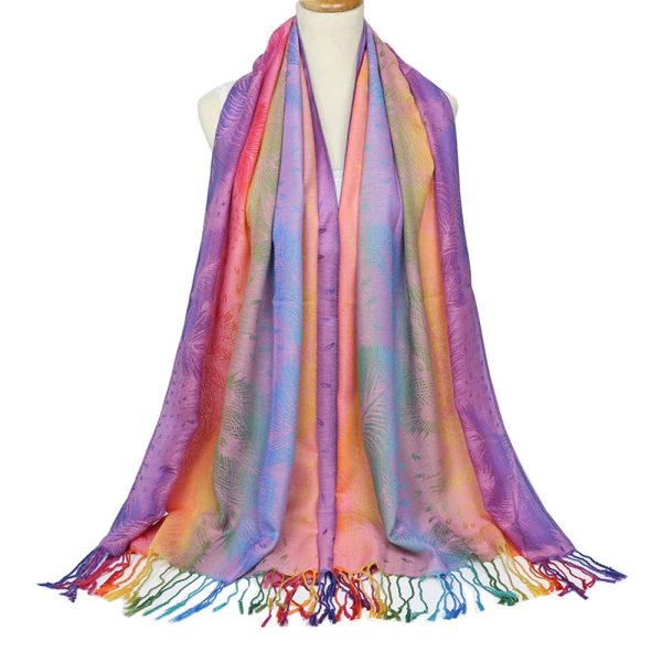 61ecEixV51L.jpg Colorful flowers Jacquard cotton pashmina Women Wrap Shawl tassels Scarves