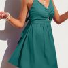 Women's Mini Dress Floral Twisted V Neck Sleeveless Short Dress Pleated Self Tie Back Mini Dress