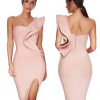 One Shoulder Ruffle Dress Side Split Bodycon Bandage Dress Wedding Guest Dress