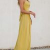 Women Casual Dress Beach Sleeveless V Neck Summer Cutout Spaghetti Straps Formal Maxi Sun Dresses
