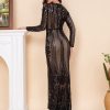 Women's Long Sleeve Sequins Mermaid Gown Long Formal Prom Party Dress