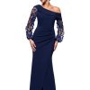 Women's Long Flower Ilusion Sleeve Off-The-Shoulder Scuba Crepe Gown