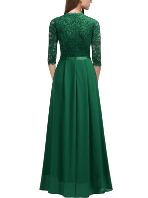 Women's Formal Floral Lace 2/3 Sleeves Long Evening Party Maxi Dress