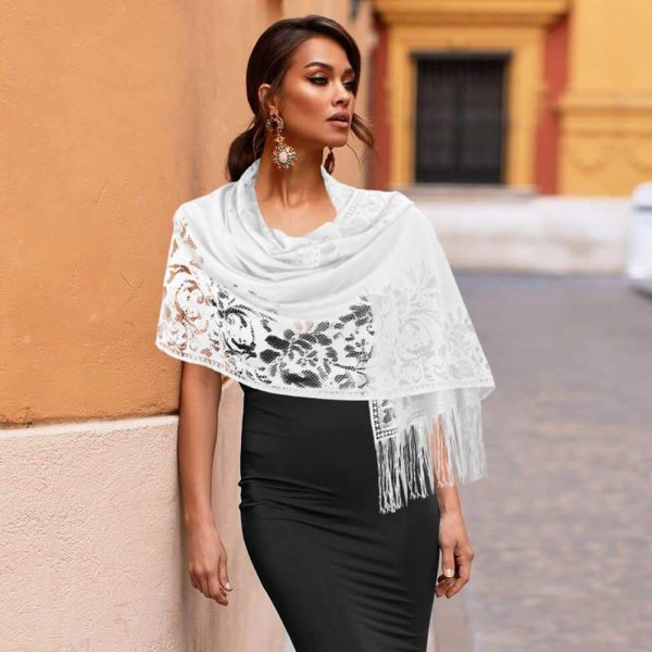 61okxqTicbL.jpg Shawls and Wraps for Evening Dresses Scarfs for Women Pashmina 1920s Wedding Formal Lace Fringe Shawl Accessories