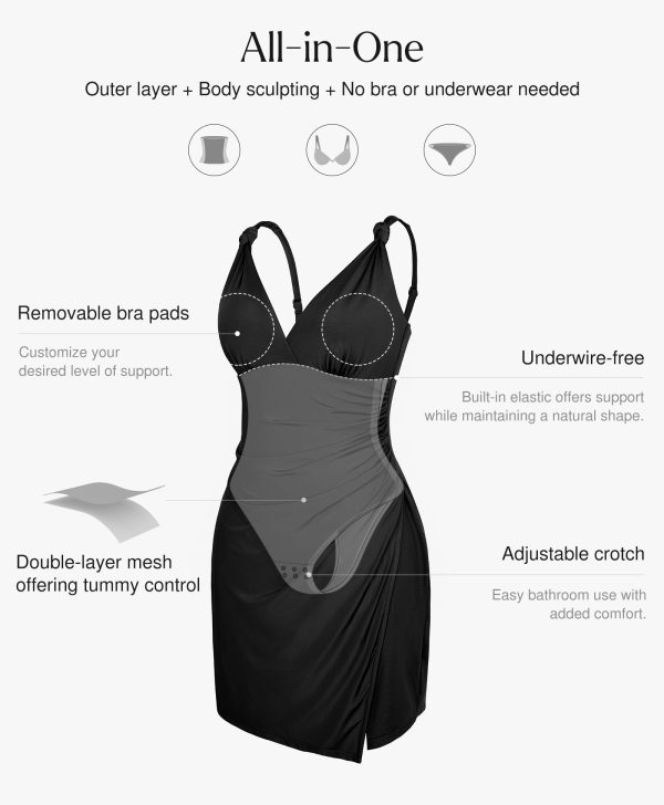 61ouUFpO3L.jpg Mini Dress for Women Built in Shapewear Thong V Neck Summer Party Dress Side Slit Cocktail Dress