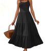 Womens Summer Long Dress Adjustable Spaghetti Strap Floral Casual Dress with Pockets Flowy Tiered Beach Sundress
