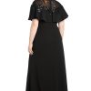 Long Stretch Dress W/Illusion Neckline Beaded Applique & Front Slit