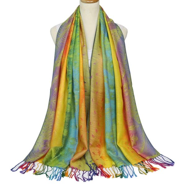 61rZaoylXQL.jpg Colorful flowers Jacquard cotton pashmina Women Wrap Shawl tassels Scarves
