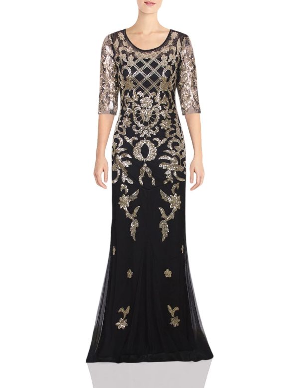 61rm2SCXnnL.jpg Vintage 1920s Long Wedding Prom Dresses 2/3 Sleeve Sequin Party Evening Gown