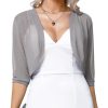 Women 3/4 Sleeve Sheer Shrugs Open Front Mesh Bolero Cropped Cardigan S-XXL