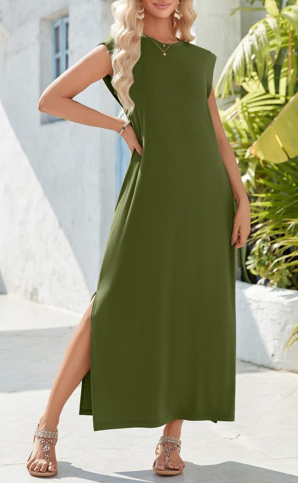 61syqcVkxtL.jpg Maxi Dresses for Women 2025 Summer Casual Sleeveless Floral Sundress Long Split Dresses with Pockets Beach Vacation