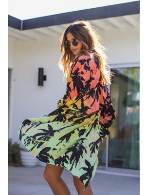 Women Floral Leaf Kimono Summer Cardigan Sheer Loose Half Sleeve Beach Shawl Chiffon Cover Up Casual Blouse Tops