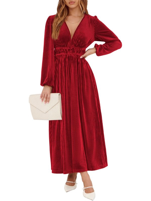61xV3PQ1ZBL.jpg Women's Long Sleeve Velvet Dresses Fall Winter Long Dress Wedding Guest Party Maxi Dress