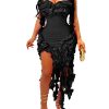 Women Sexy Strapless Ruffle Bodycon Dress Solid Color Fringe Slim Party Cocktail Bandage Dresses