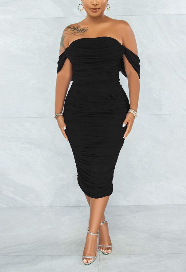 61ynQfmU-LL.jpg Women's Sexy Off Shoulder Sleeveless Bodycon Ruched Midi Elegant Cocktail Evening Party Night Tube Dresses