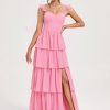 Tiered Ruffles Bridesmaid Dresses 2025 for Women Chiffon Formal Evening Dresses with Ruffles DE423