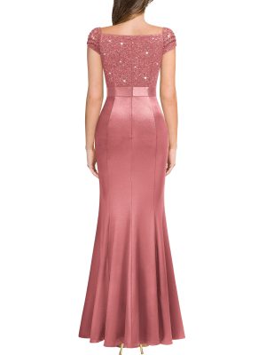 Women's Vintage V-Neck Slim Style Ruffle Split Evening Formal Maxi Dress