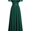 Women's Elegant Deep-V Neck Ruffle Tulle Sleeve Sequin Lace Formal Maxi Dress