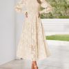 Casual Women's 2025 Spring Dresses Elegant Wedding Guest Dress Long Sleeve Floral Midi Dress Flowy Bohemian Long Dress