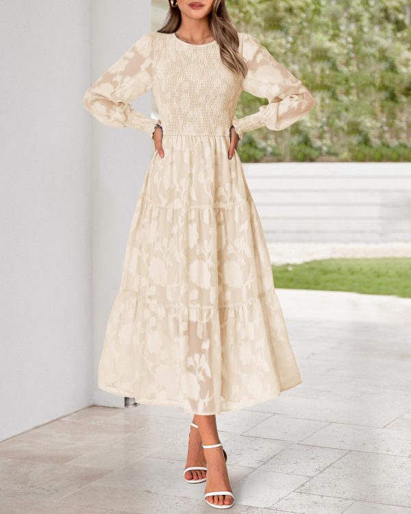 710E9ed-9CL.jpg Casual Women's 2025 Spring Dresses Elegant Wedding Guest Dress Long Sleeve Floral Midi Dress Flowy Bohemian Long Dress