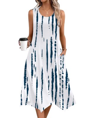 Womens Casual Dress for Summer Tank Dress Loose Flowy Beach Dress with Pockets Hankerchief Flare Midi Sundress 2025