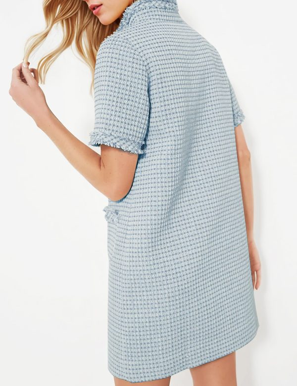711FYLxVOQL.jpg Women's Tweed Dress, Short Sleeve Straight Tube Mini Dress with Pockets for Business Party Work
