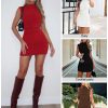 Women's Sexy Summer Casual Mock Neck Sleeveless Bodycon Dresses Ruched Turtleneck Cocktail Party Mini Dress