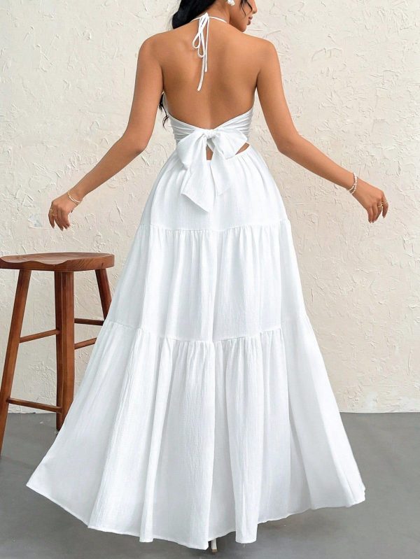 712BwC2aMVL.jpg Women's Maxi Summer Dresses Halter V Neck Beach Dresses for Women A-Line Casual Dress for Vacation